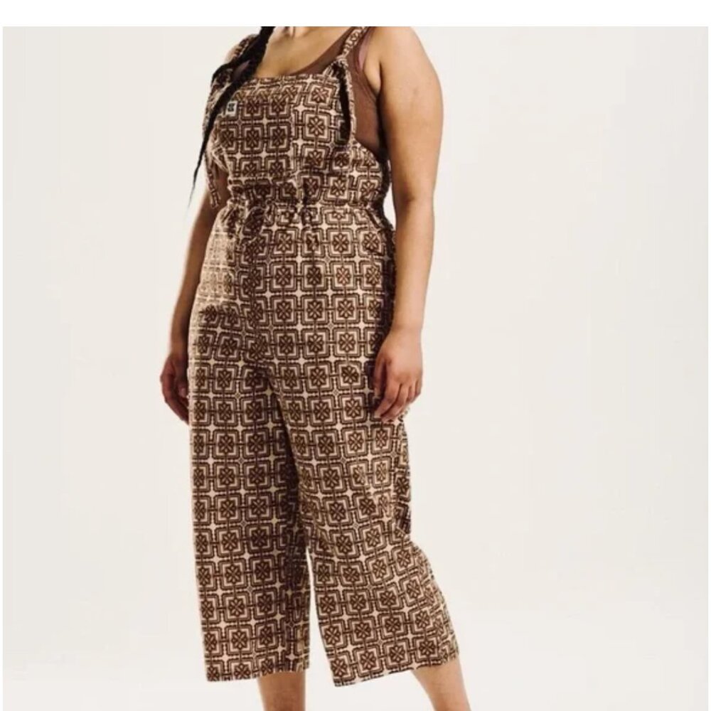 Lucy & Yak Brown & Cream Floral Print Emmy Dungarees / Overalls US Size 8